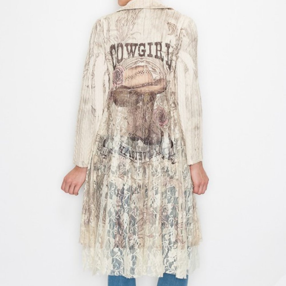 NEW COWBOY HAT CARDIGAN COWGIRL TUFF LACE DUSTER western bohemian sweater SM-3XL - Picture 4 of 8